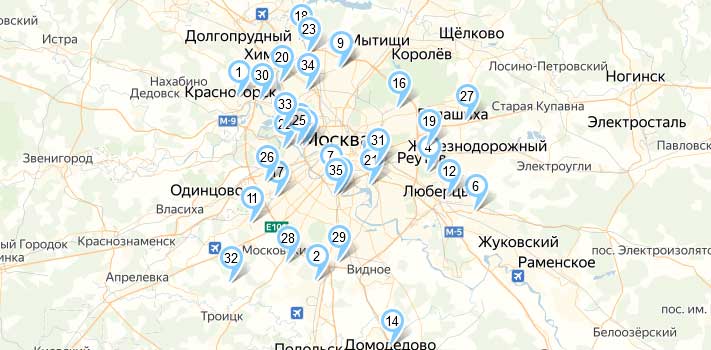 Схема расположения бетонных заводов в Москве и МО